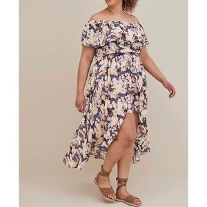 🆕 Midi Gauze Floral Off Shoulder Walk Through Dress 1 1X 14 16 NWT Torrid New!